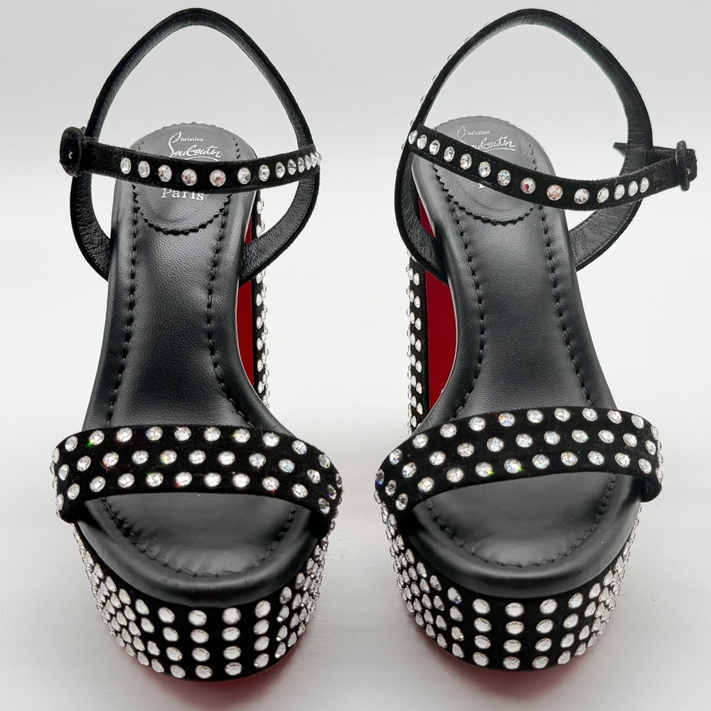 Christian Louboutin Movida Jane Crystal-Embellished Suede Platform Sandal EU37.5 - Picture 2 of 14